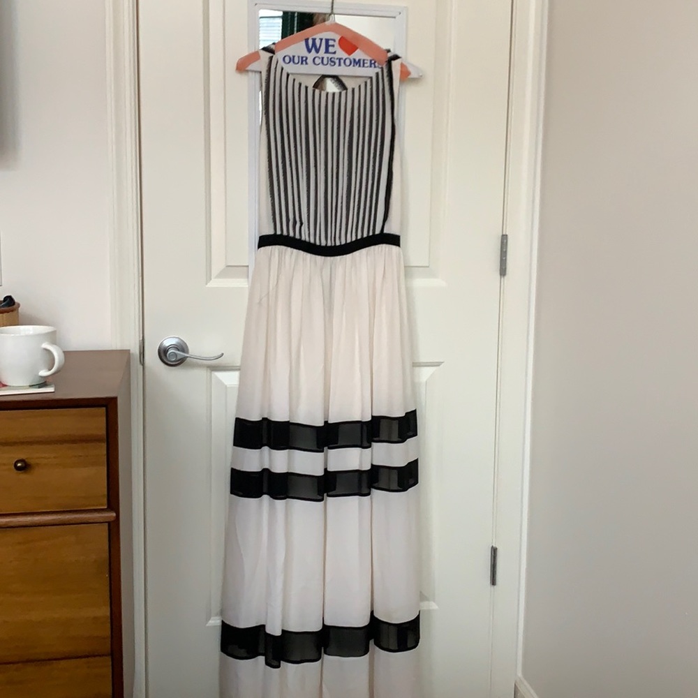 Alice & Olivia long silk dress, white/black